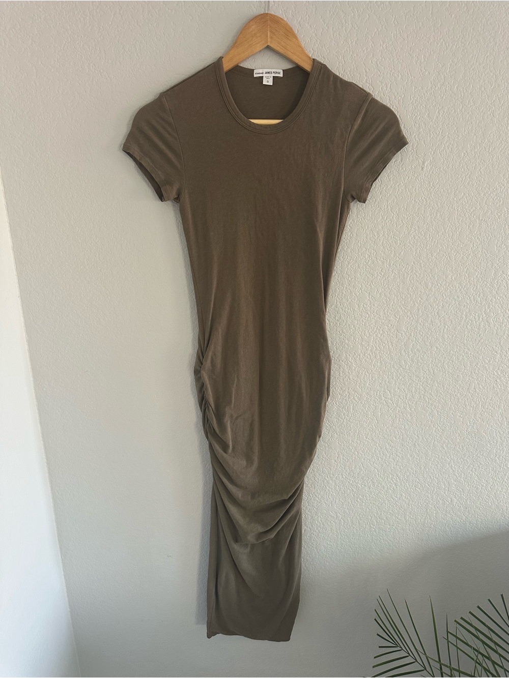 James Perse Standard Ruched Bodycon Midi Dress Taupe Size 0
